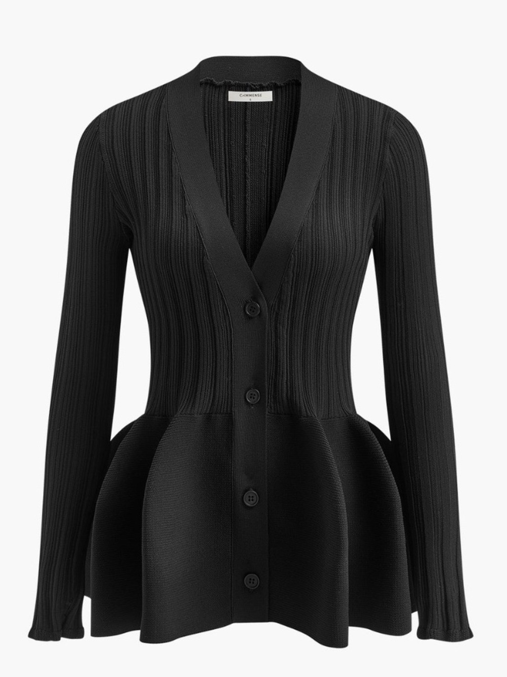 NWT V-Neck Peplum Ruffle Button Cardigan Sweater by Commense in Navy Blue